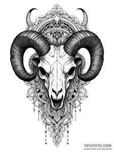 A beautiful ram's skull, its horns are made o... - эскиз тату (№1752005183_0, 08.07.2025 20:06) — Tatufoto.com