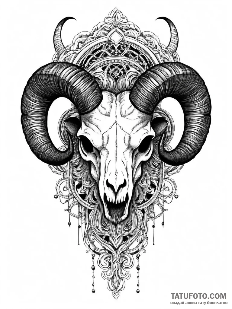 A beautiful ram's skull, its horns are made o... - эскиз тату (№1752005183_0, 08.07.2025 20:06) — Tatufoto.com