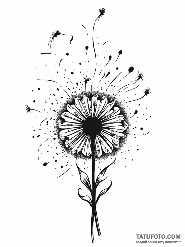 A dandelion, its seeds are flying away, each... - эскиз тату (№1752005353_0, 08.07.2025 20:09) — Tatufoto.com