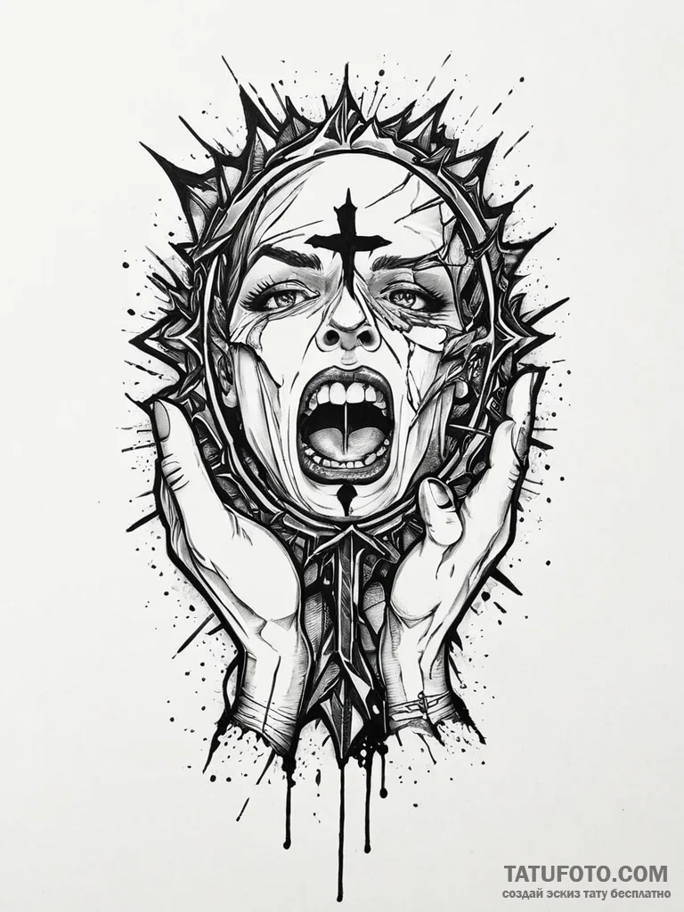 A realistic hand, holding a shattered mirror... - эскиз тату (№1752005438_0, 08.07.2025 20:10) — Tatufoto.com