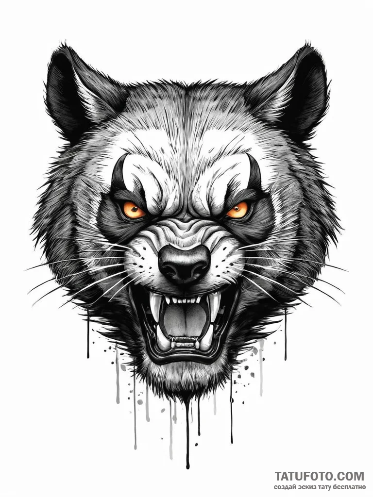 A snarling wolverine, its fur bristling, claw... - эскиз тату (№1752006121_0, 08.07.2025 20:22) — Tatufoto.com