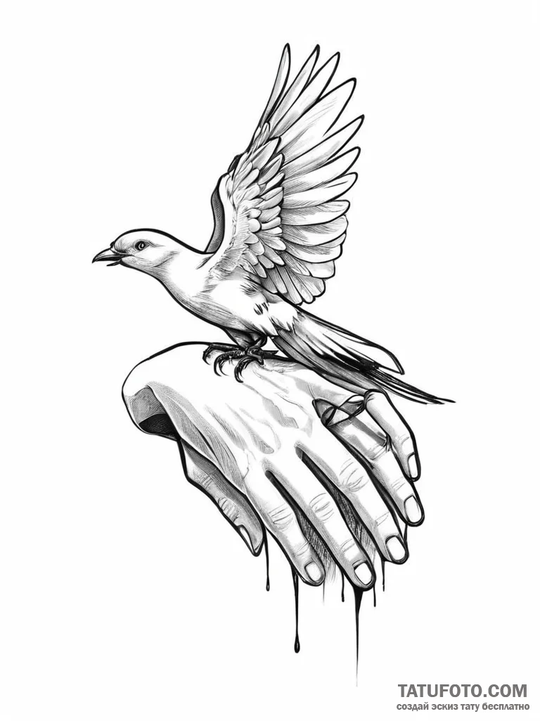 A pair of hands, gently mending a broken bird... - эскиз тату (№1752006291_0, 08.07.2025 20:24) — Tatufoto.com