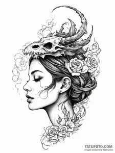 A woman's profile, exhaling a cloud of smoke... - эскиз тату (№1752006546_0, 08.07.2025 20:29) — Tatufoto.com