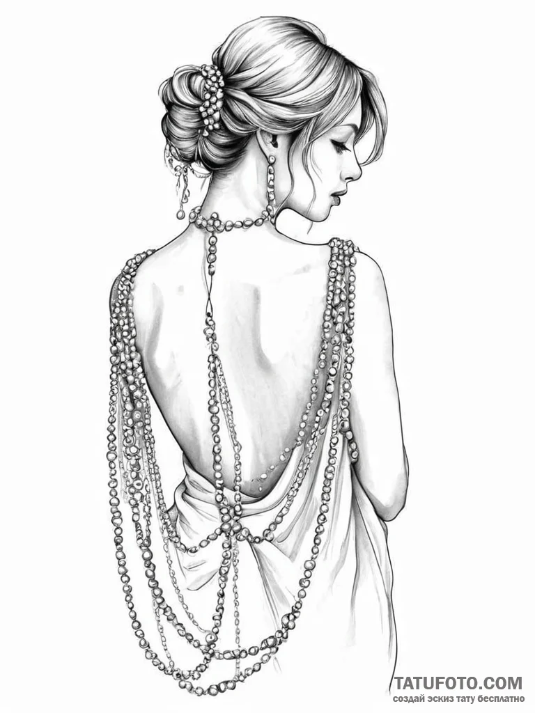 A string of pearls, draping gracefully over t... - эскиз тату (№1752006717_0, 08.07.2025 20:31) — Tatufoto.com