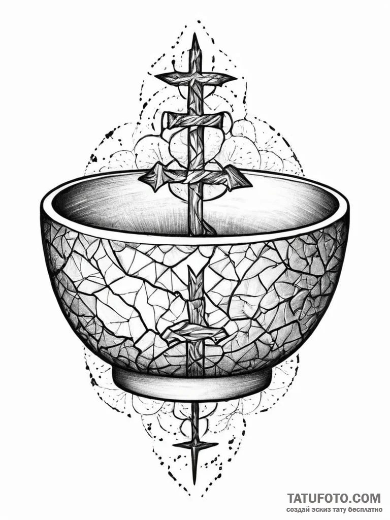 A kintsugi bowl, its broken pieces repaired w... - эскиз тату (№1752006886_0, 08.07.2025 20:34) — Tatufoto.com
