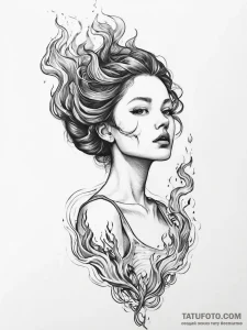 A girl whose body is made of fire and smoke,... - эскиз тату (№1752008850_0, 08.07.2025 21:07) — Tatufoto.com