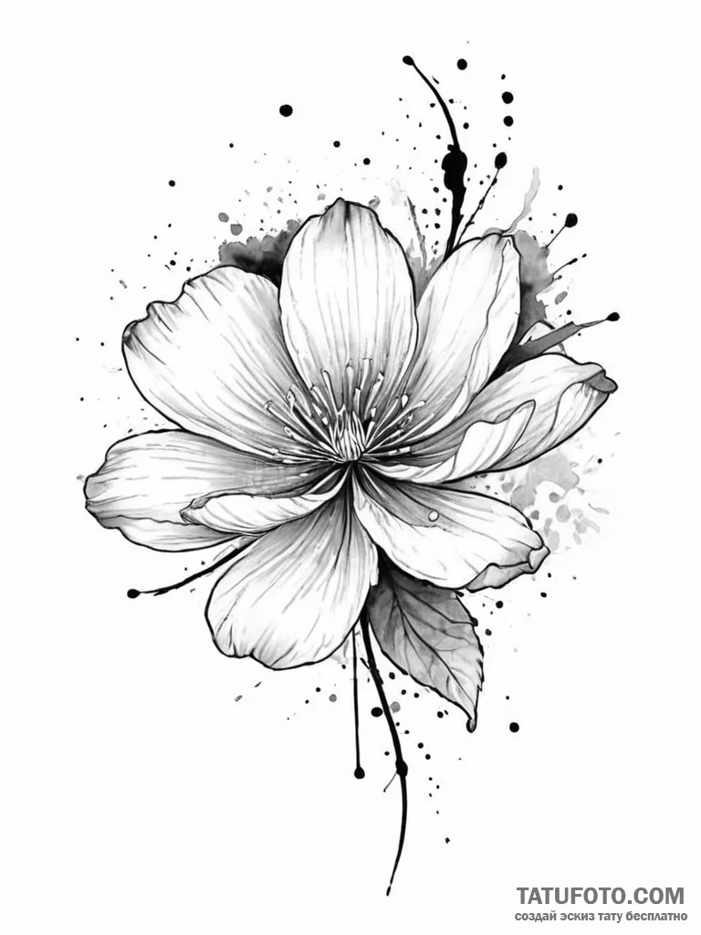 A single, abstract flower, blooming from a sp... - эскиз тату (№1752009108_0, 08.07.2025 21:11) — Tatufoto.com