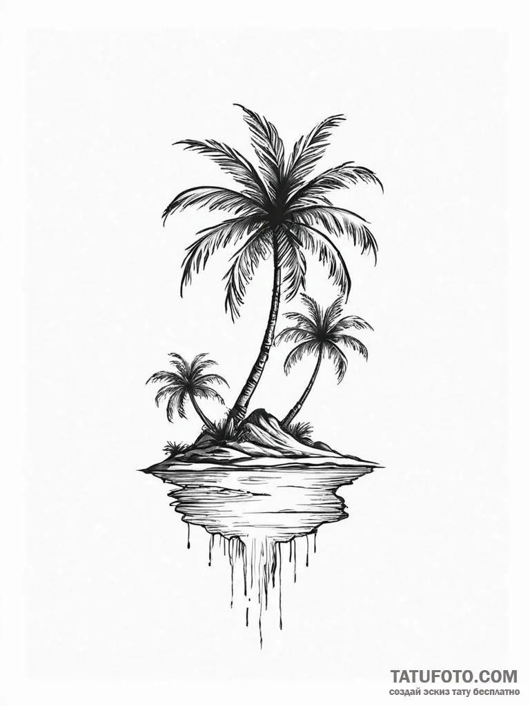 A minimalist drawing of a private island with... - эскиз тату (№1752010565_0, 08.07.2025 21:36) — Tatufoto.com