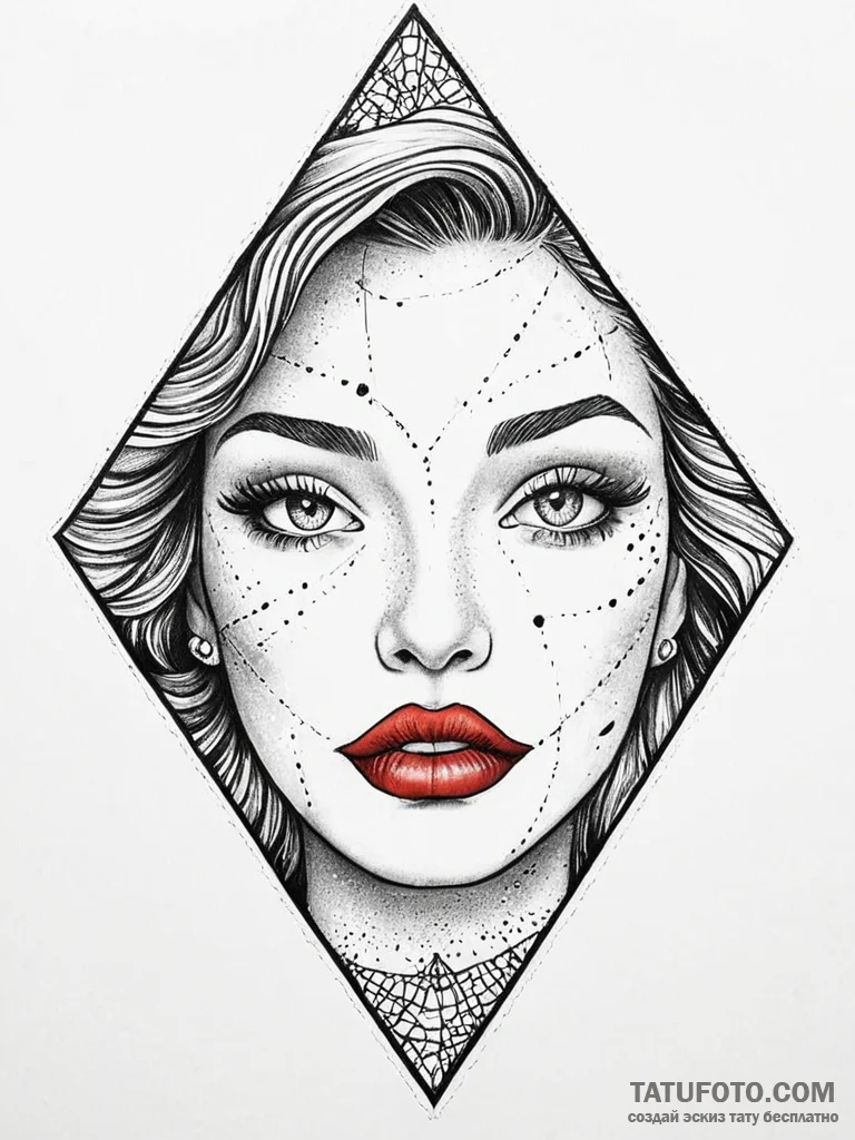 A pair of luscious, red lips, with a tiny, pe... - эскиз тату (№1752010650_0, 08.07.2025 21:37) — Tatufoto.com