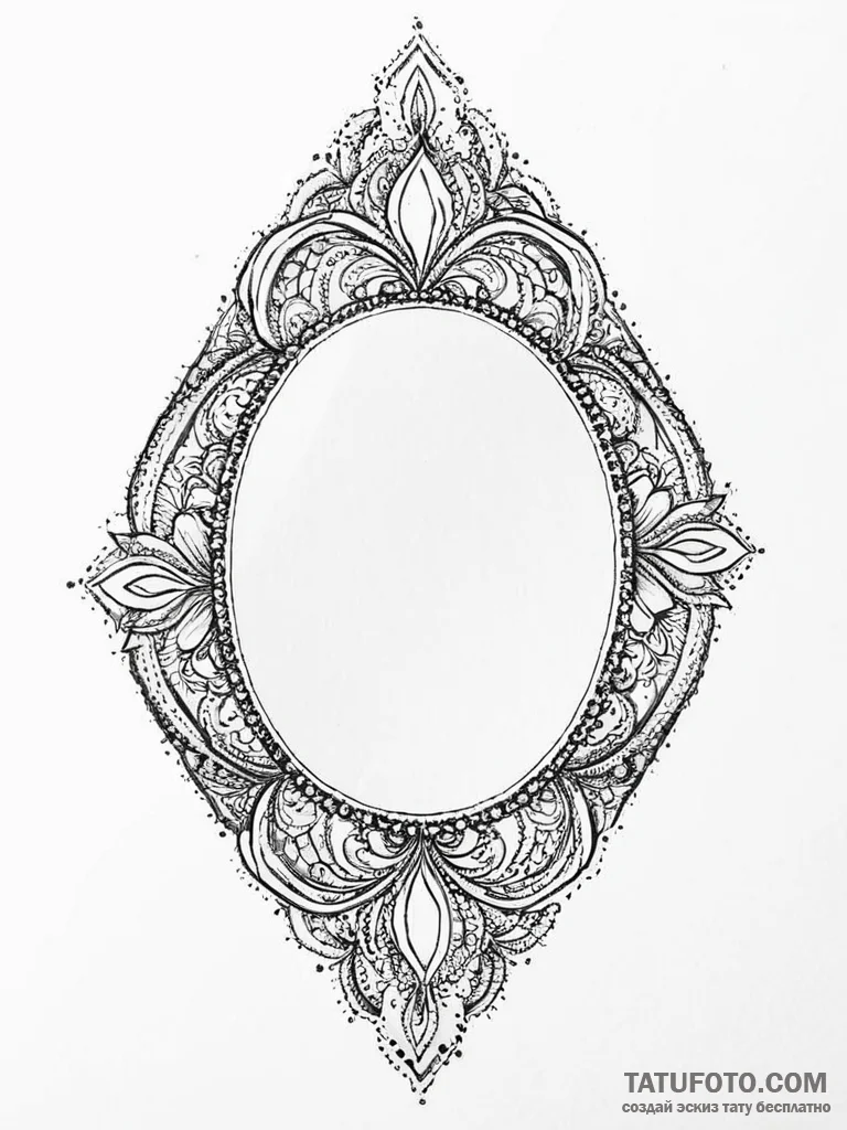 A beautiful, ornate hand mirror, reflecting a... - эскиз тату (№1752010906_0, 08.07.2025 21:41) — Tatufoto.com