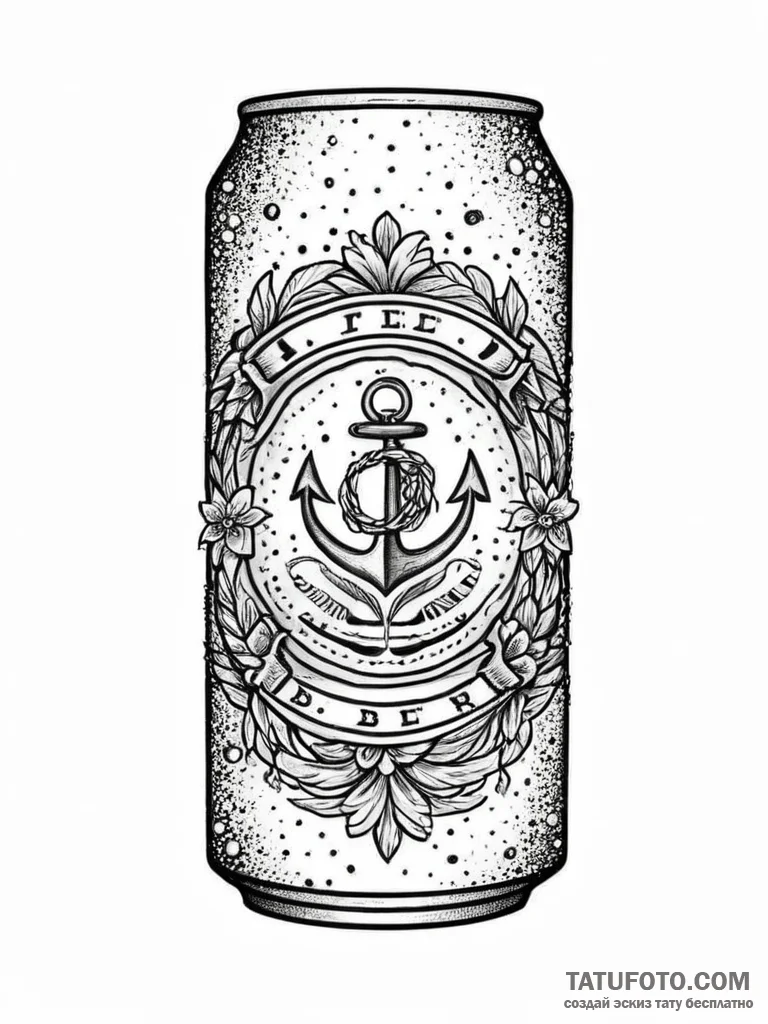 A can of cheap beer, drawn in a simple, illus... - эскиз тату (№1752011676_0, 08.07.2025 21:54) — Tatufoto.com