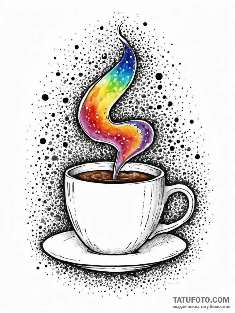 A cup of coffee, with a swirling galaxy of wa... - эскиз тату (№1752011848_0, 08.07.2025 21:57) — Tatufoto.com