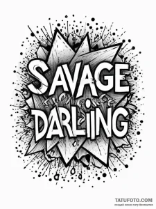 A phrase "savage, darling" in a confident, bo... - эскиз тату (№1752012190_0, 08.07.2025 22:03) — Tatufoto.com