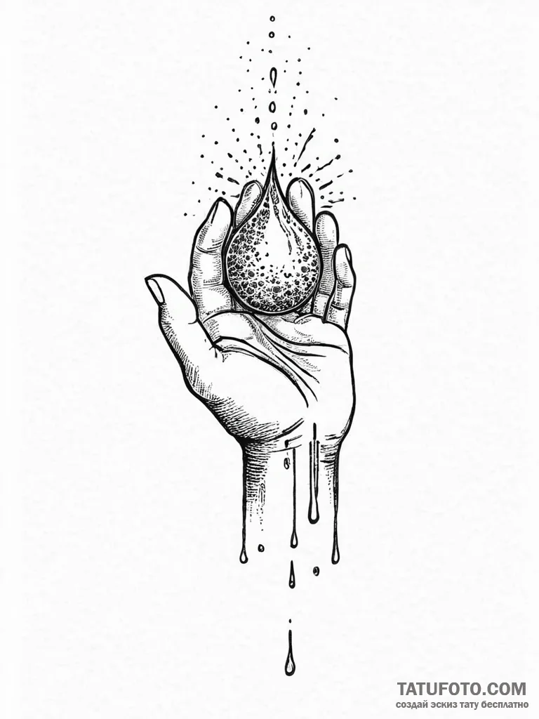 A human hand, offering the last drop of water... - эскиз тату (№1752012529_0, 08.07.2025 22:08) — Tatufoto.com