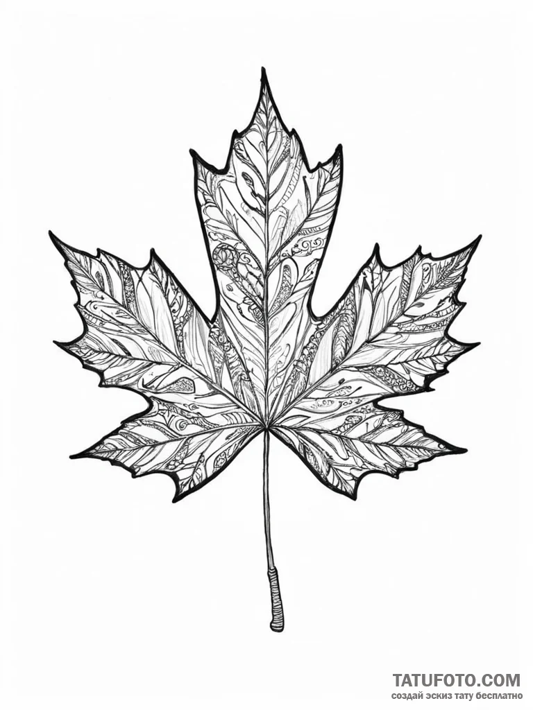 A single, perfect maple leaf in autumn, its c... - эскиз тату (№1752012699_0, 08.07.2025 22:11) — Tatufoto.com