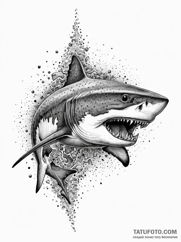 A powerful tiger shark, a solitary and aggres... - эскиз тату (№1752013041_0, 08.07.2025 22:17) — Tatufoto.com