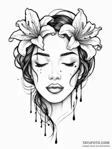 A woman with closed eyes, tears turning into... - эскиз тату (№1752013127_0, 08.07.2025 22:18) — Tatufoto.com