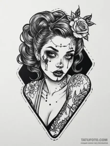 A pin-up girl, but she is a beautiful, stylis... - эскиз тату (№1752013383_0, 08.07.2025 22:23) — Tatufoto.com