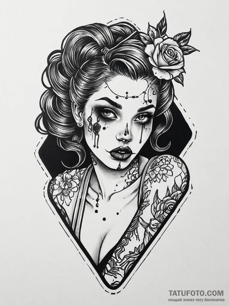 A pin-up girl, but she is a beautiful, stylis... - эскиз тату (№1752013383_0, 08.07.2025 22:23) — Tatufoto.com
