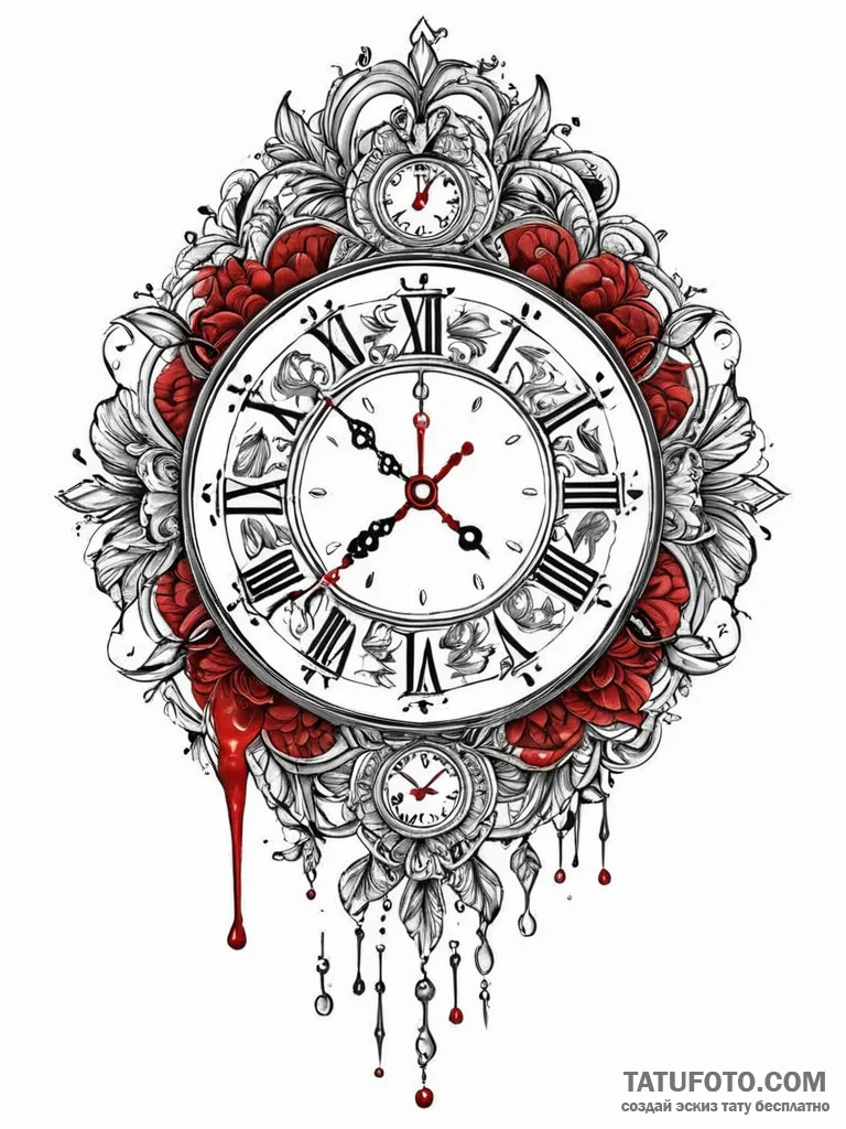 A detailed clock face, shattered into pieces,... - эскиз тату (№1752013468_0, 08.07.2025 22:24) — Tatufoto.com