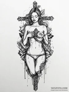 A woman whose body is a living, breathing lib... - эскиз тату (№1752013639_0, 08.07.2025 22:27) — Tatufoto.com