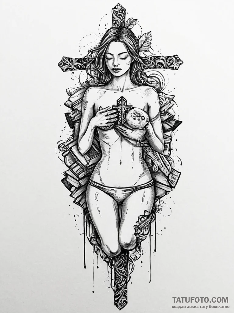 A woman whose body is a living, breathing lib... - эскиз тату (№1752013639_0, 08.07.2025 22:27) — Tatufoto.com