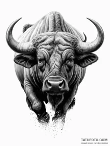 A powerful cape buffalo, known for its aggres... - эскиз тату (№1752013810_0, 08.07.2025 22:30) — Tatufoto.com