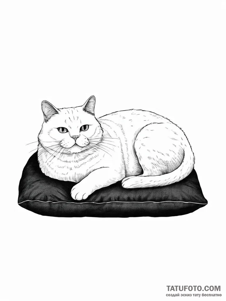 A gluttonous, fat cat, lounging on a velvet c... - эскиз тату (№1752013975_0, 08.07.2025 22:32) — Tatufoto.com