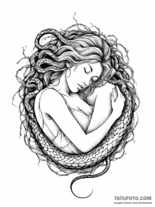 A woman whose hair is a nest of snakes, but t... - эскиз тату (№1752014738_0, 08.07.2025 22:45) — Tatufoto.com