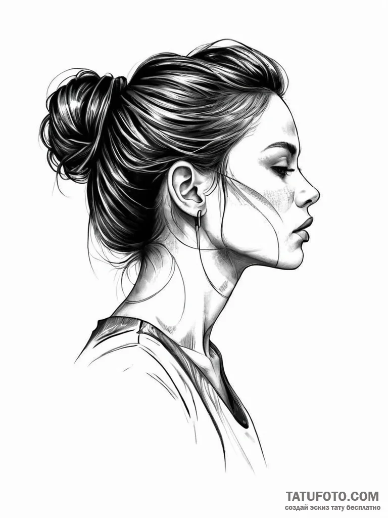 A beautiful, realistic woman's profile, with... - эскиз тату (№1752014909_0, 08.07.2025 22:48) — Tatufoto.com