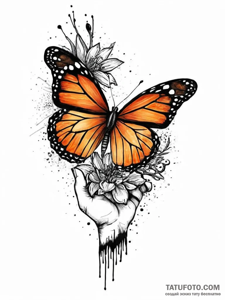 A human hand, releasing a single, beautiful m... - эскиз тату (№1752015081_0, 08.07.2025 22:51) — Tatufoto.com