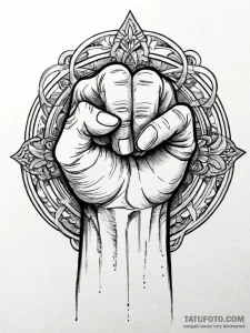 A human hand, making a fist, with a single wo... - эскиз тату (№1752015167_0, 08.07.2025 22:52) — Tatufoto.com