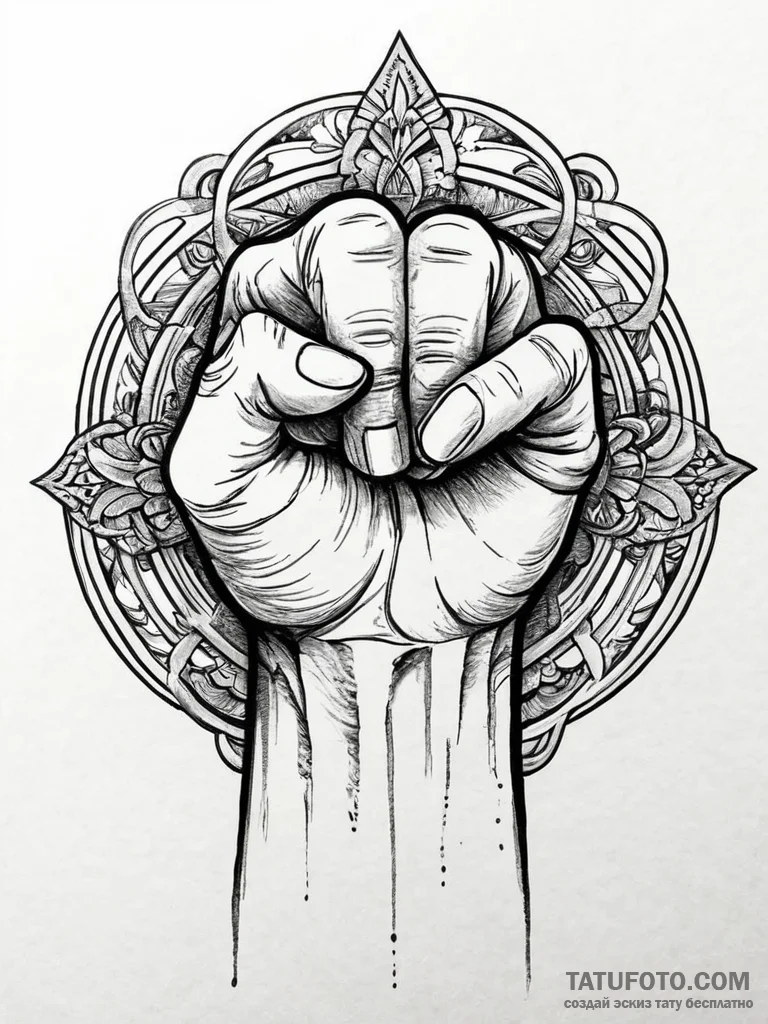 A human hand, making a fist, with a single wo... - эскиз тату (№1752015167_0, 08.07.2025 22:52) — Tatufoto.com