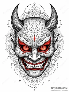 A japanese hannya mask, but it's made of chro... - эскиз тату (№1752015253_0, 08.07.2025 22:54) — Tatufoto.com