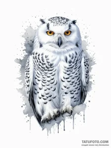 A majestic snowy owl, its feathers are soft w... - эскиз тату (№1752015339_0, 08.07.2025 22:55) — Tatufoto.com