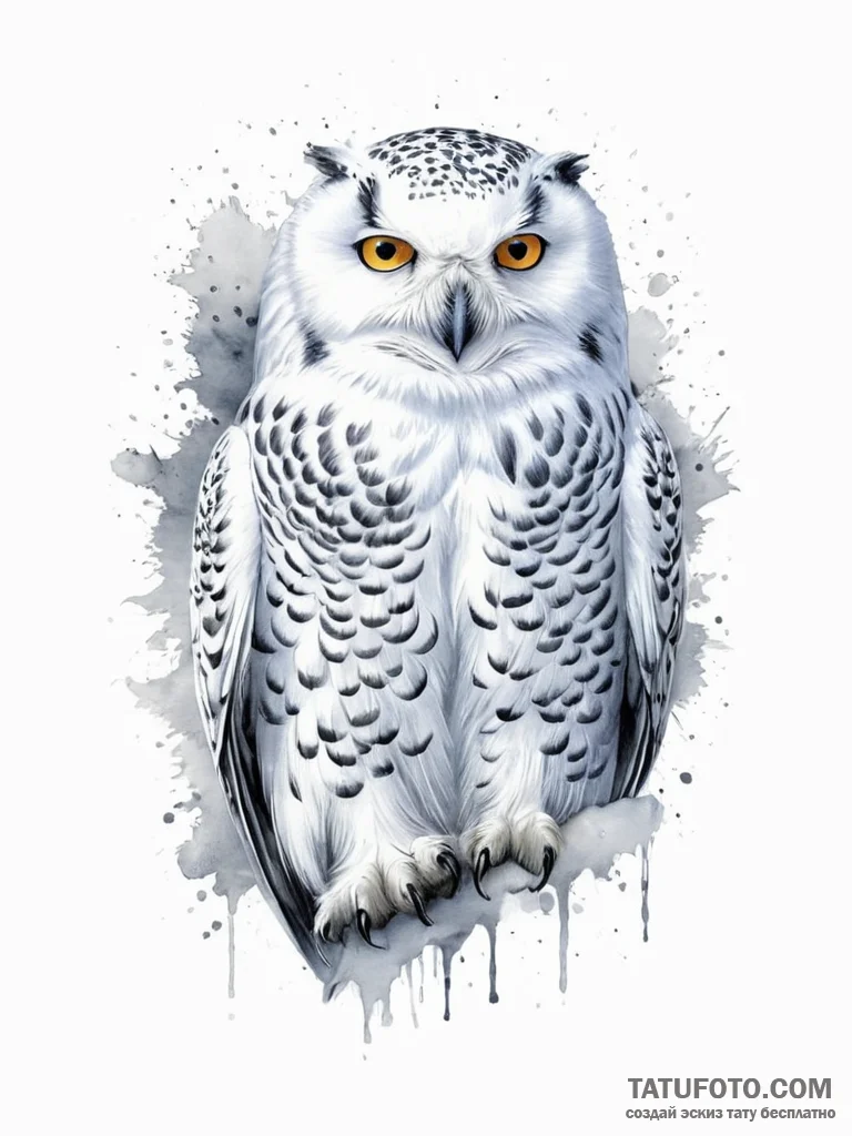 A majestic snowy owl, its feathers are soft w... - эскиз тату (№1752015339_0, 08.07.2025 22:55) — Tatufoto.com