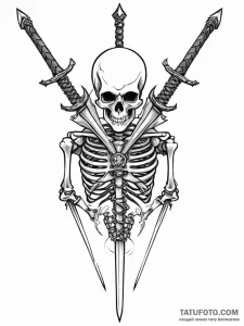 Lying skeleton pierced by eleven swords - эскиз тату (№1752015392_0, 08.07.2025 22:56) — Tatufoto.com