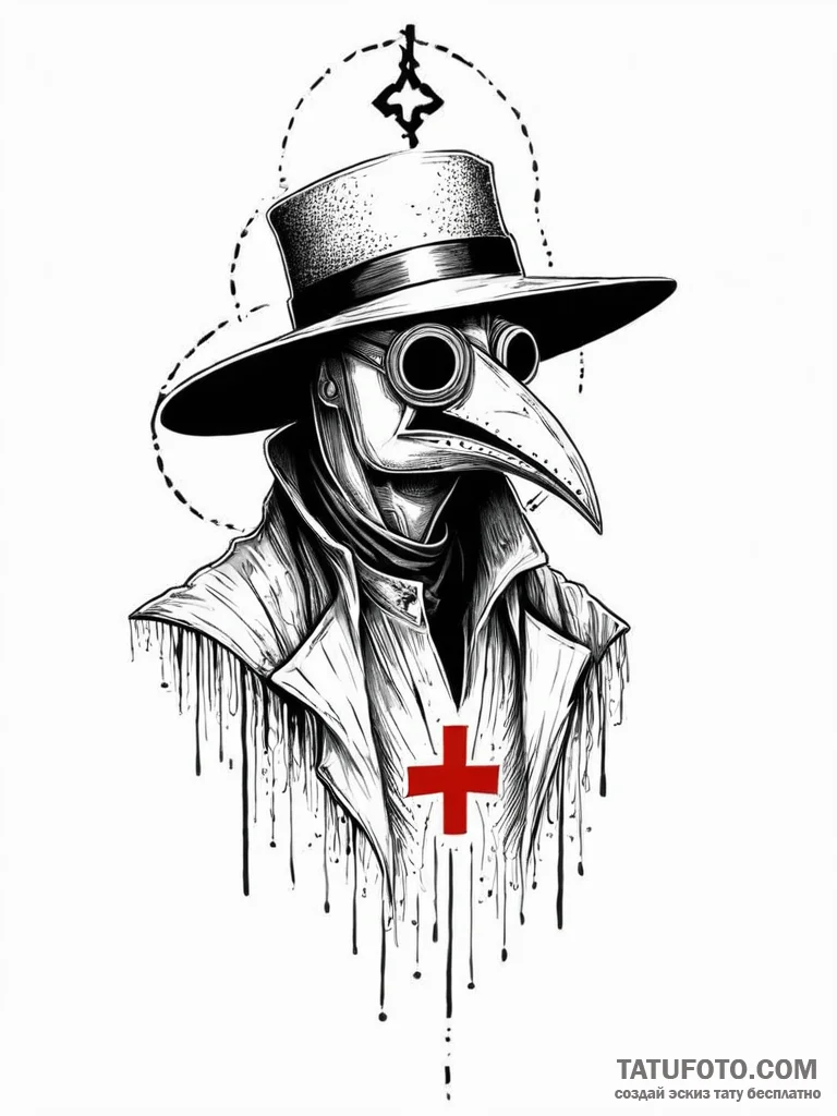 A portrait of a plague doctor, his mask is st... - эскиз тату (№1752015424_0, 08.07.2025 22:57) — Tatufoto.com