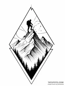A mountain climber, a tiny silhouette, ascend... - эскиз тату (№1752015678_0, 08.07.2025 23:01) — Tatufoto.com