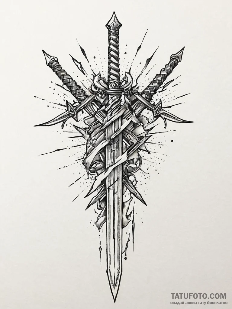 A pair of crossed swords, their blades are ja... - эскиз тату (№1752016108_0, 08.07.2025 23:08) — Tatufoto.com