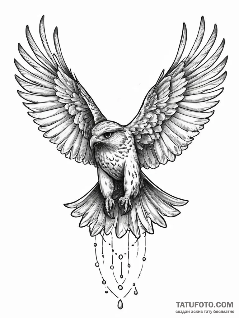 A hawk, its eyes are sharply focused on a dis... - эскиз тату (№1752016194_0, 08.07.2025 23:09) — Tatufoto.com
