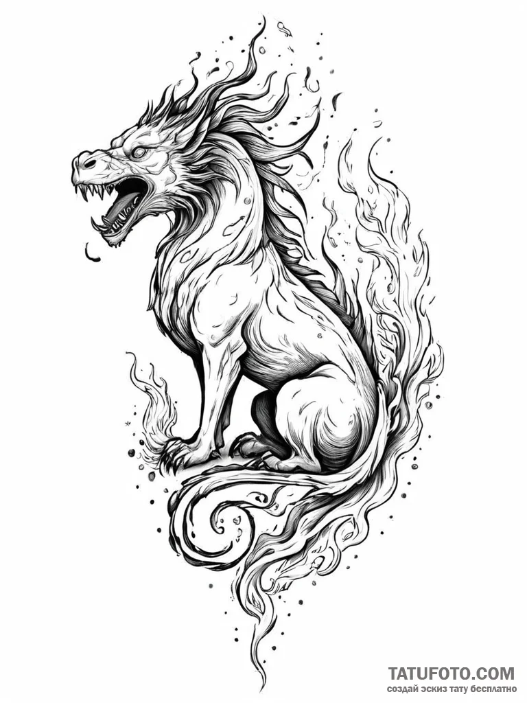 A mythological chimera, breathing a torrent o... - эскиз тату (№1752016365_0, 08.07.2025 23:12) — Tatufoto.com