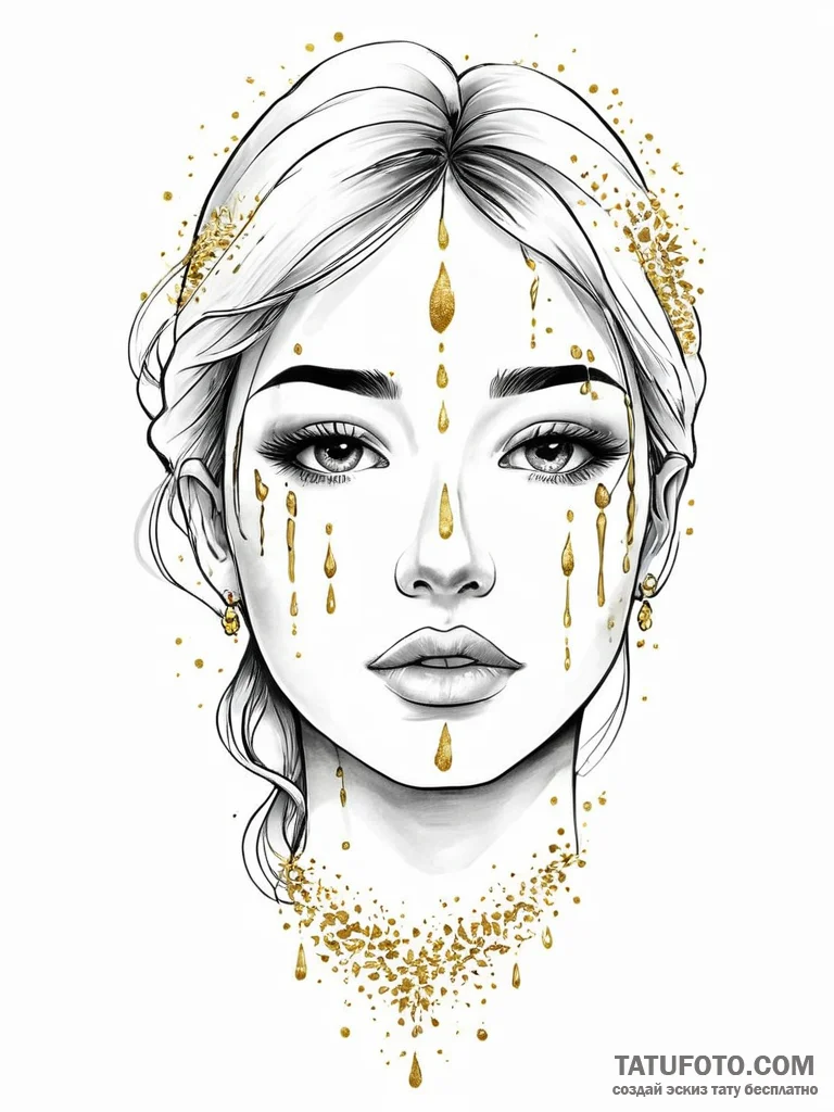 A woman whose tears are gold leaf flakes - эскиз тату (№1752016878_0, 08.07.2025 23:21) — Tatufoto.com