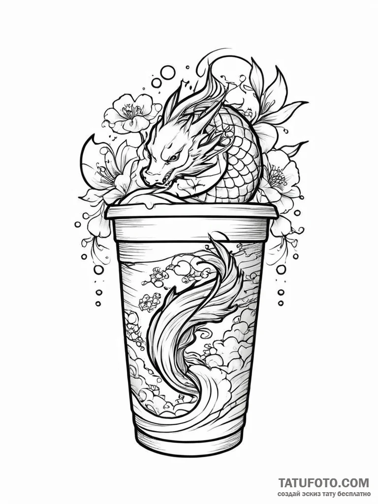 A simple drawing of instant coffee in a styro... - эскиз тату (№1752017219_0, 08.07.2025 23:26) — Tatufoto.com