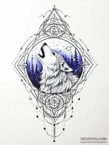 A wolf howling, its howl is a visible wave of... - эскиз тату (№1752017475_0, 08.07.2025 23:31) — Tatufoto.com