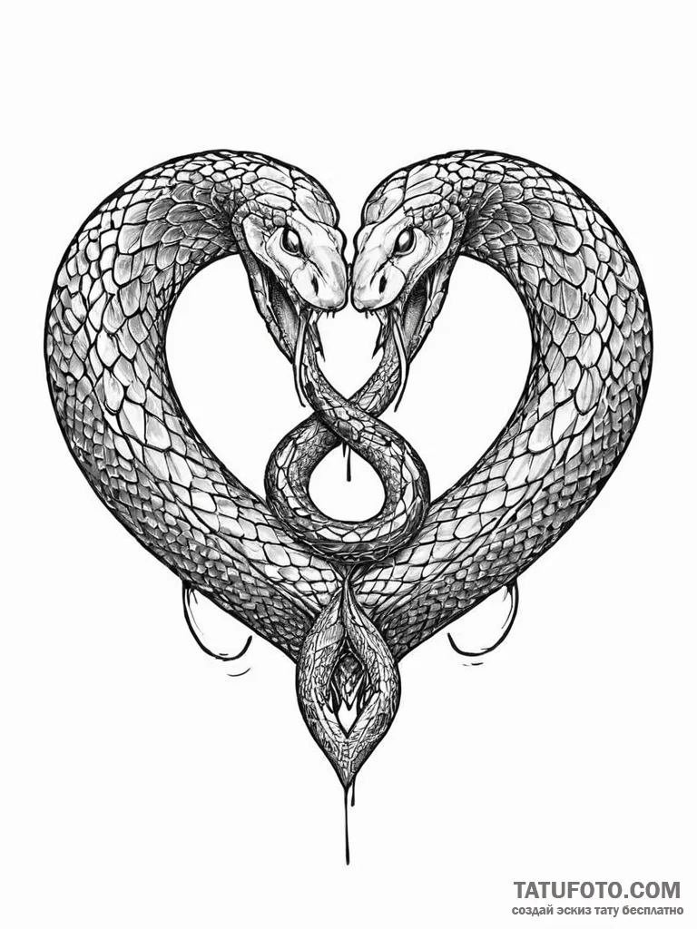 A snake, its body forming a heart shape, but... - эскиз тату (№1752018071_0, 08.07.2025 23:41) — Tatufoto.com