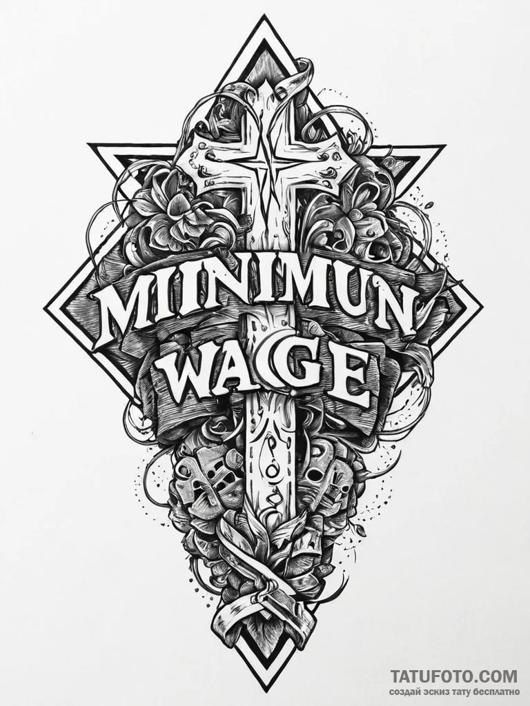 The phrase "minimum wage, maximum rage", tatt... - эскиз тату (№1752018582_0, 08.07.2025 23:49) — Tatufoto.com