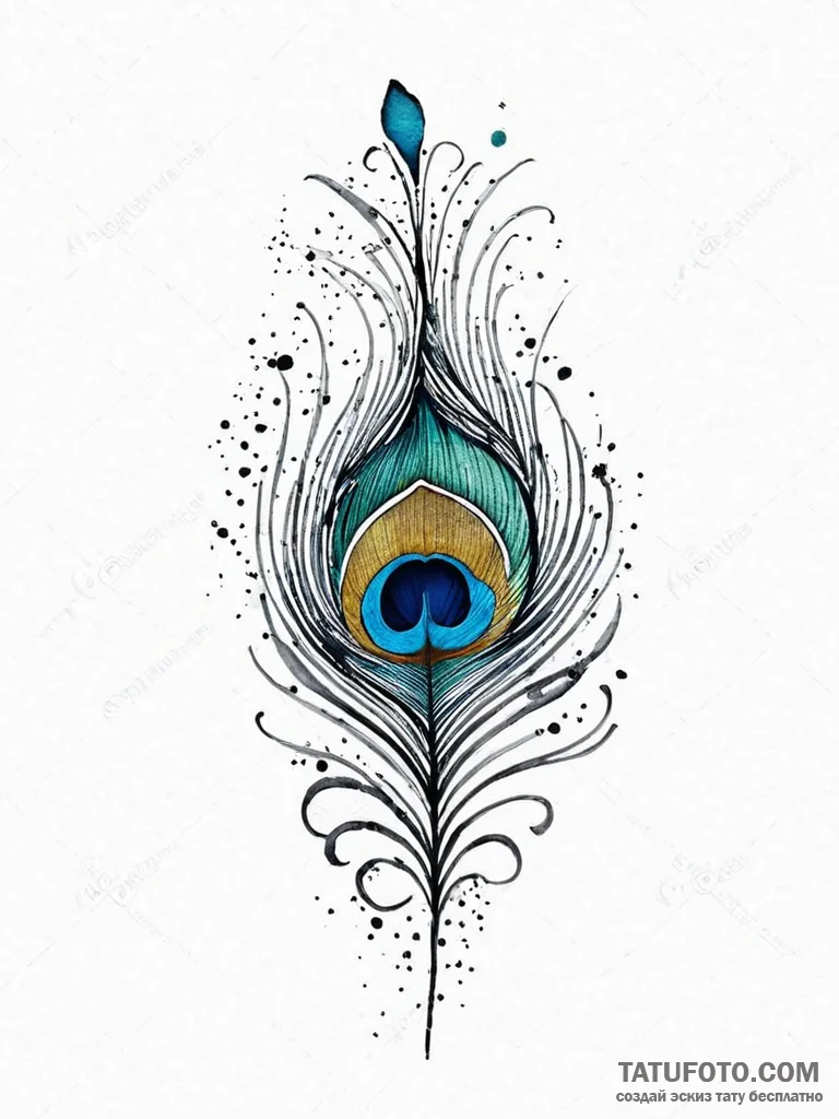A single, perfect, unblemished peacock feathe... - эскиз тату (№1752018836_0, 08.07.2025 23:53) — Tatufoto.com
