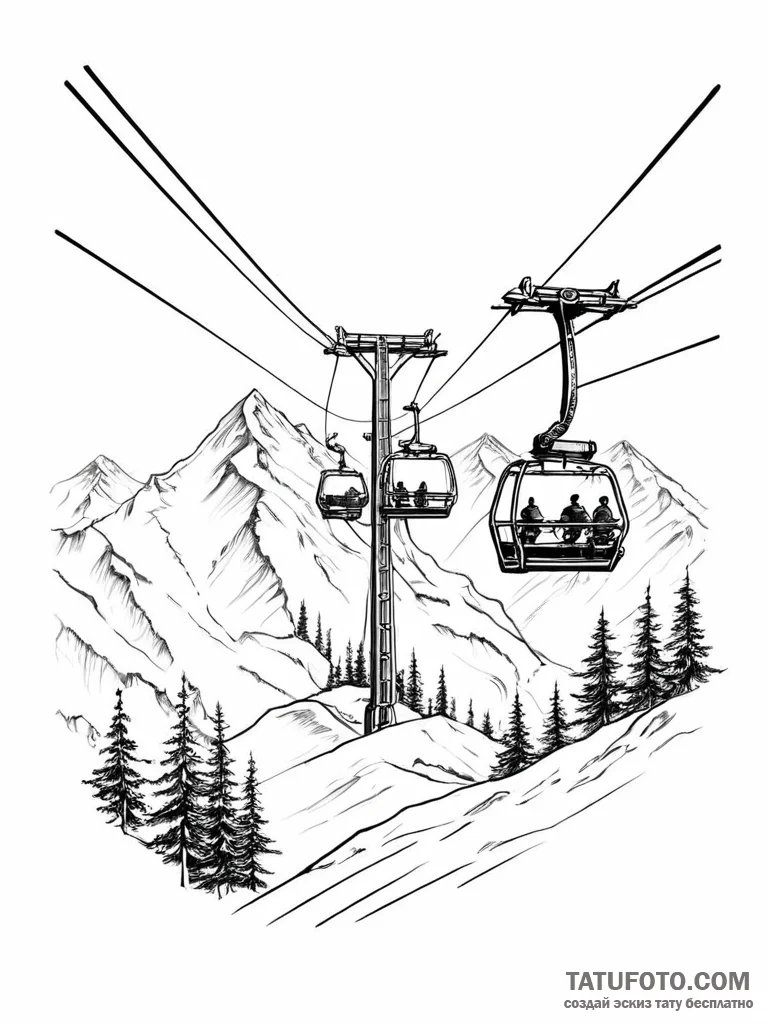 A minimalist drawing of a private ski lift - эскиз тату (№1752019007_0, 08.07.2025 23:56) — Tatufoto.com