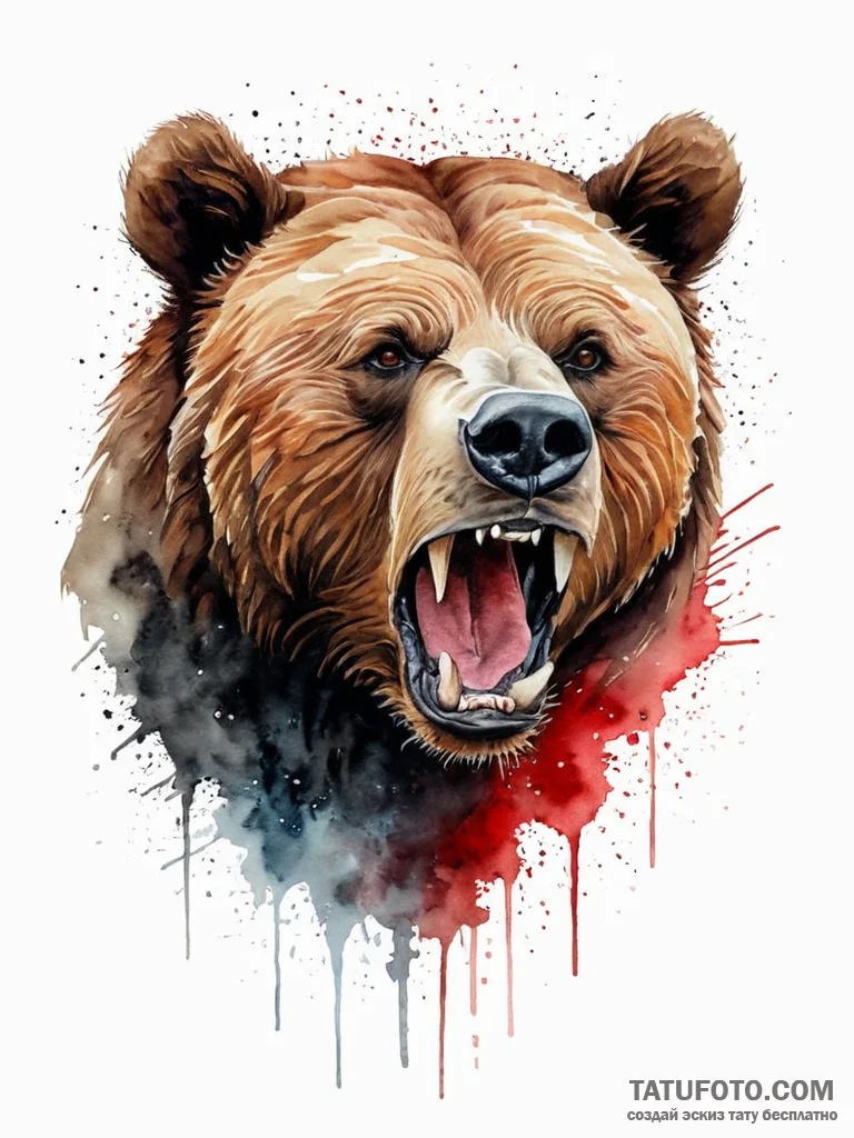 A powerful grizzly bear, roaring, its breath... - эскиз тату (№1752019691_0, 09.07.2025 00:08) — Tatufoto.com